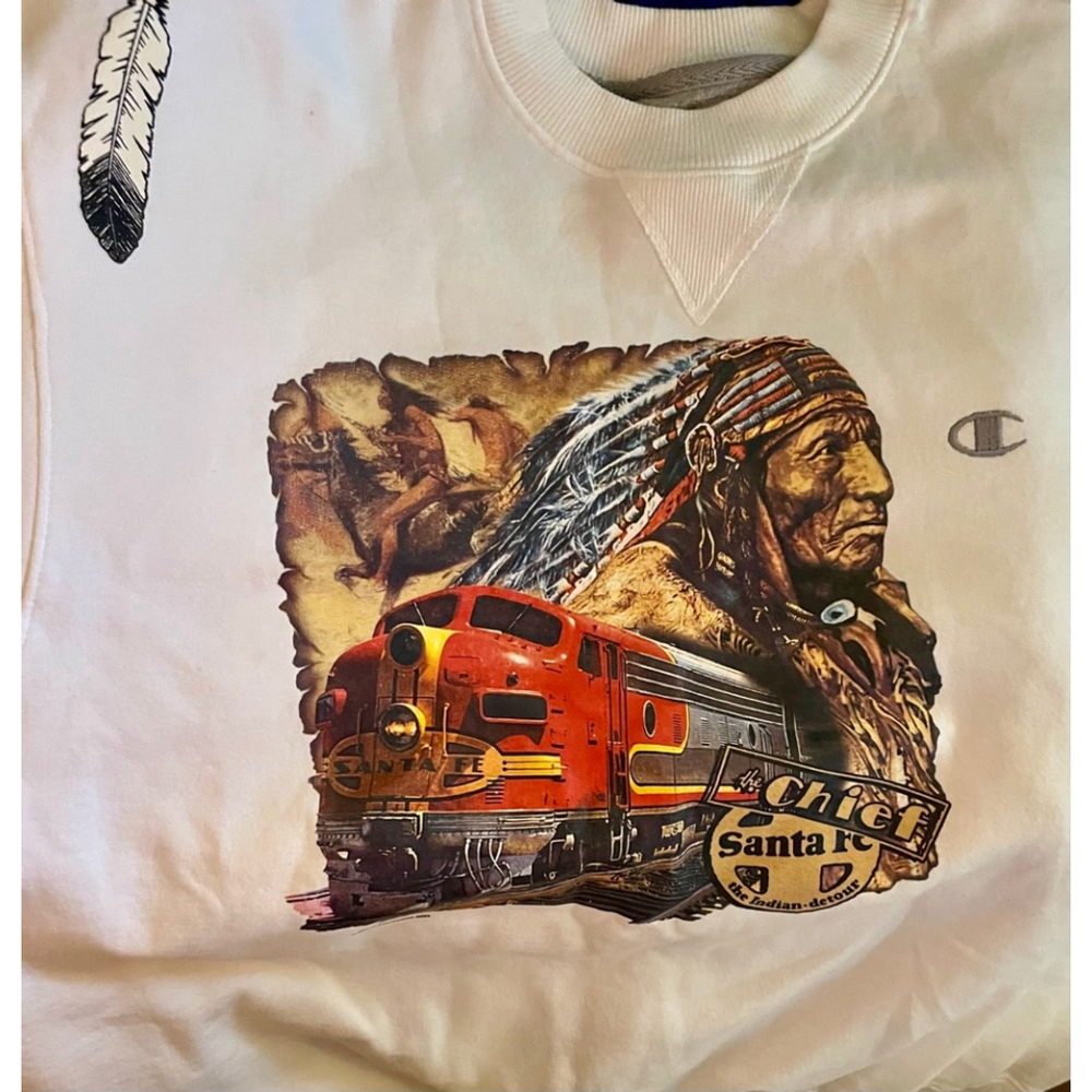 Size L Champion Santa Fe The Chief White Crewneck Sweatshirt The Indian Detour